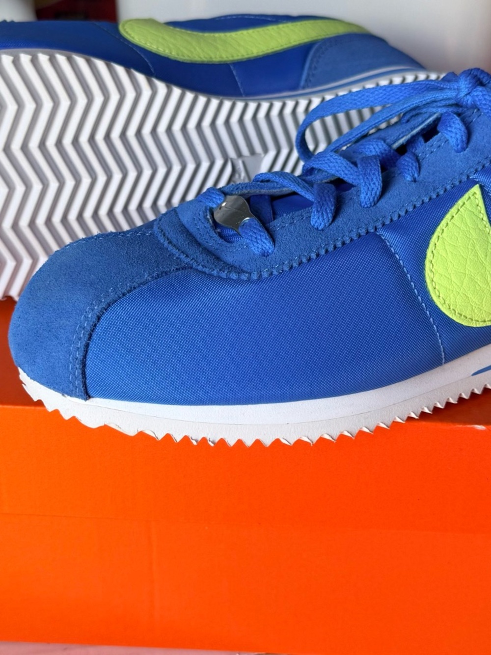 Kids Blue Lace-Up Athletic Sneakers with Lime Accent